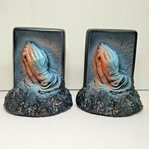 Praying Hands Bookends Chalkware By Victor 1964 Creative Arts Miami Florida VTG